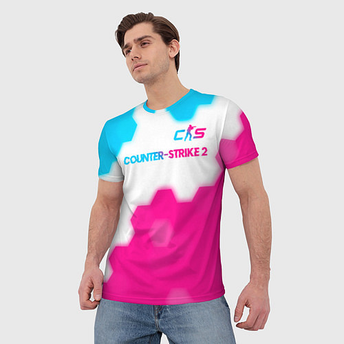 Мужская футболка Counter-Strike 2 neon gradient style: символ сверх / 3D-принт – фото 3