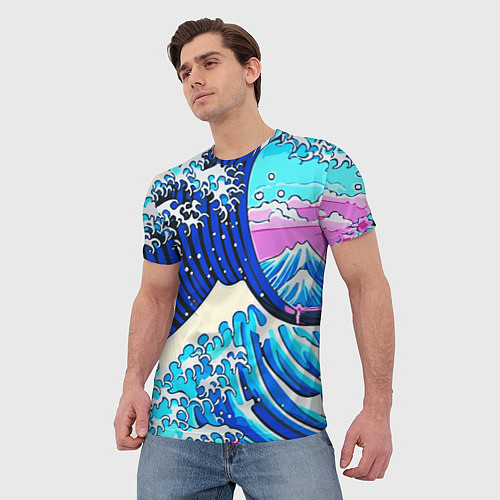Мужская футболка Большая волна в Канагаве сакура / 3D-принт – фото 3