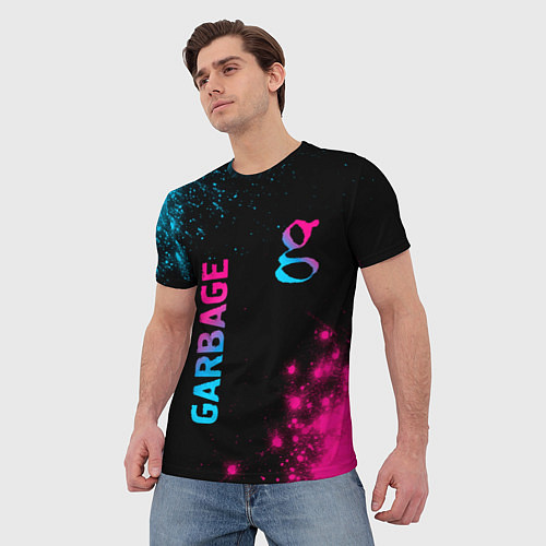 Мужская футболка Garbage - neon gradient: надпись, символ / 3D-принт – фото 3