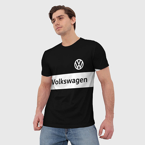 Мужская футболка Фольцваген - черный и белый / 3D-принт – фото 3