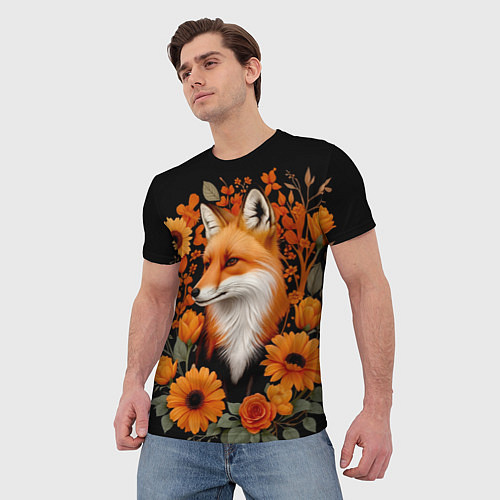 Мужская футболка Элегантная лиса и цветы / 3D-принт – фото 3