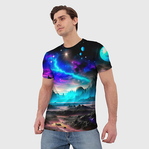 Мужская футболка Фантастическая планета космос / 3D-принт – фото 3