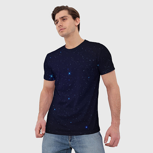 Мужская футболка Тёмный космос и синие звёзды / 3D-принт – фото 3