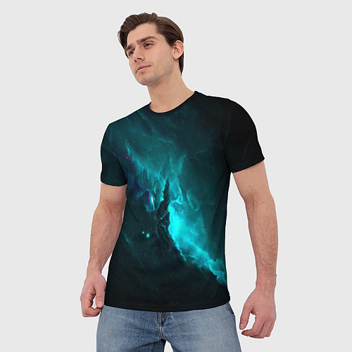 Мужская футболка Голубое свечение в космосе / 3D-принт – фото 3