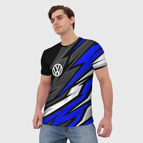 Мужская футболка Volkswagen - Синяя абстракция / 3D-принт – фото 3