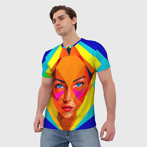 Мужская футболка Девушка голубоглазая в ромбе / 3D-принт – фото 3