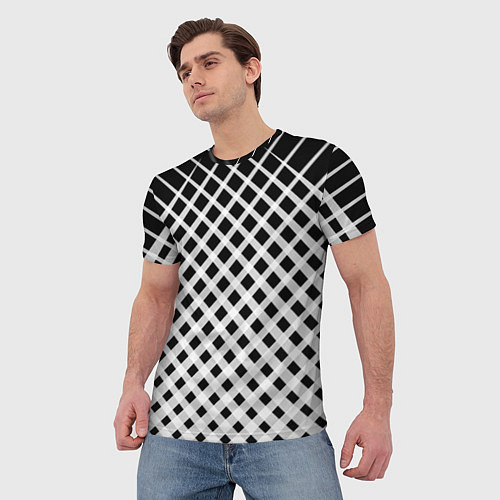 Мужская футболка Черно-белые ромбы и клетки / 3D-принт – фото 3