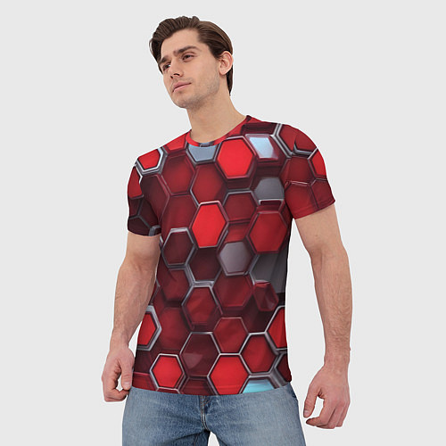 Мужская футболка Cyber hexagon red / 3D-принт – фото 3