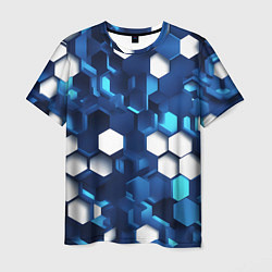 Футболка мужская Cyber hexagon Blue, цвет: 3D-принт