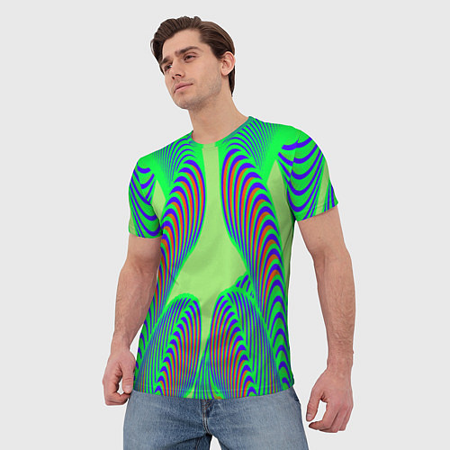 Мужская футболка Сине-зеленые изгибы / 3D-принт – фото 3