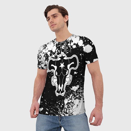 Мужская футболка Черный клевер - брызги и бык / 3D-принт – фото 3