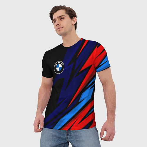 Мужская футболка BMW - m colors and black / 3D-принт – фото 3