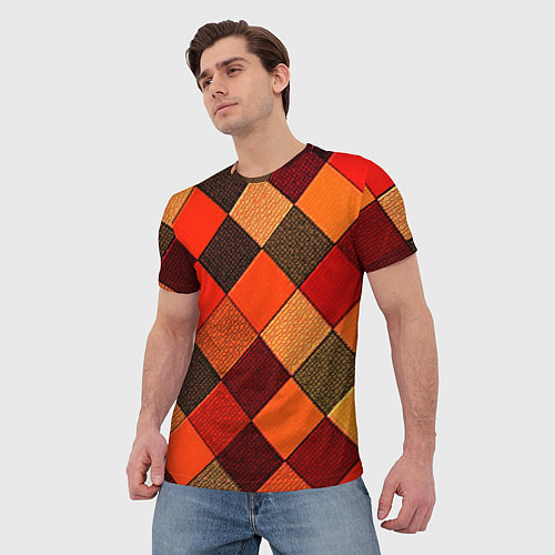 Мужская футболка Шахматка красно-коричневая / 3D-принт – фото 3