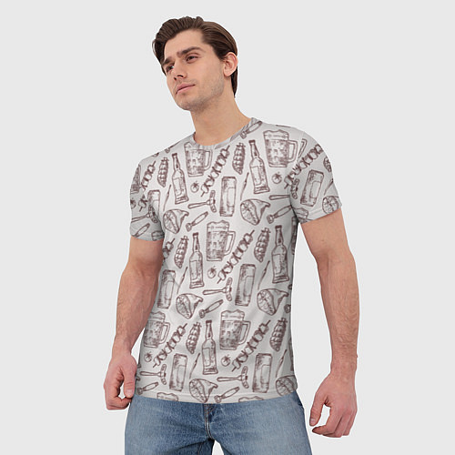 Мужская футболка Паттерн с стеклянной кружкой и шашлыком в стиле кр / 3D-принт – фото 3
