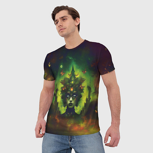 Мужская футболка Зеленая фантастическая ведьма с бабочками / 3D-принт – фото 3