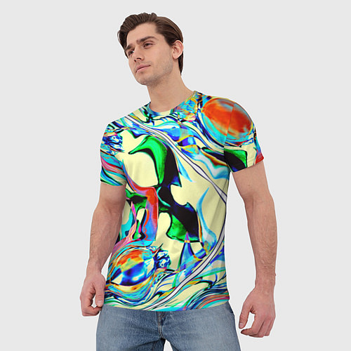 Мужская футболка Яркие абстрактные разводы / 3D-принт – фото 3
