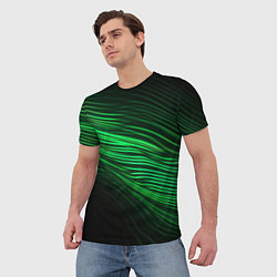 Футболка мужская Green neon lines, цвет: 3D-принт — фото 2