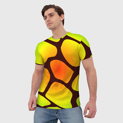 Мужская футболка Коричневая сеть с цветными пятнами / 3D-принт – фото 3