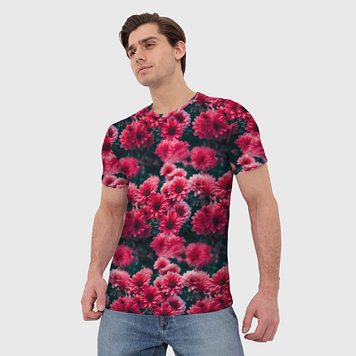 Мужская футболка Красные цветы узор / 3D-принт – фото 3