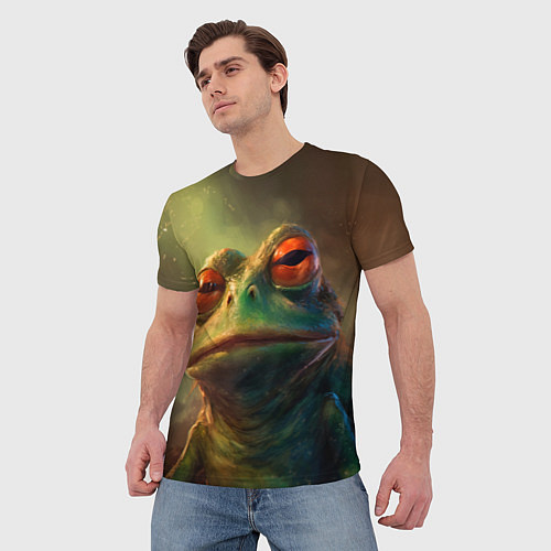 Мужская футболка Лягушка Пепе натуральная / 3D-принт – фото 3