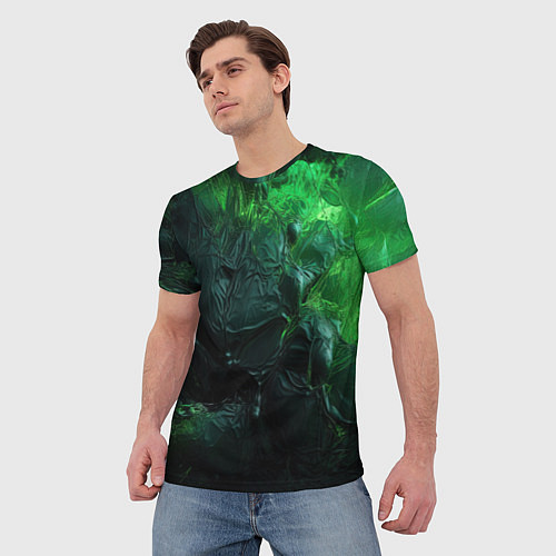 Мужская футболка Зеленая объемная текстура / 3D-принт – фото 3