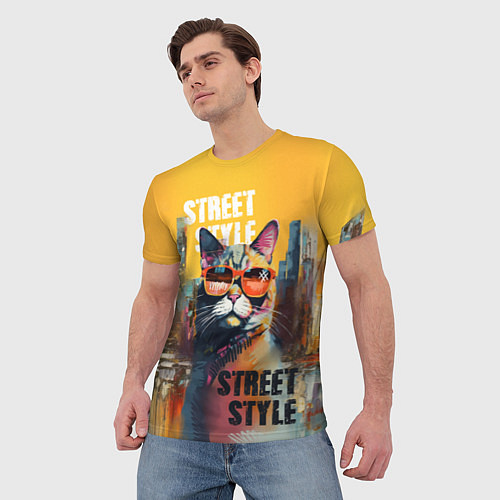 Мужская футболка Кот в городе - street style / 3D-принт – фото 3