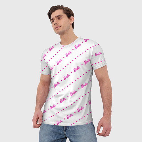 Мужская футболка Барби паттерн - логотип и сердечки / 3D-принт – фото 3