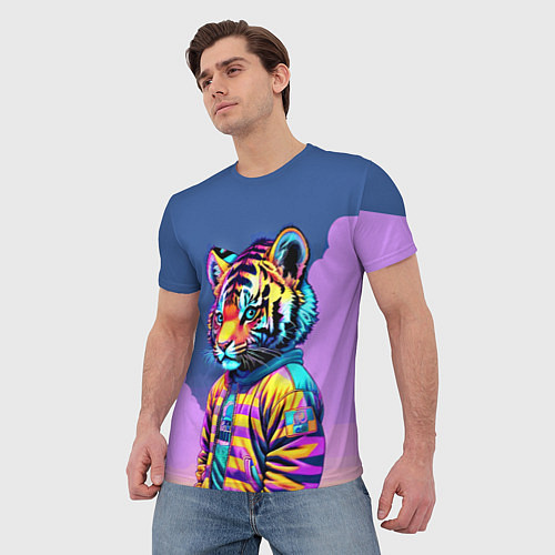 Мужская футболка Cool tiger cub - pop art / 3D-принт – фото 3