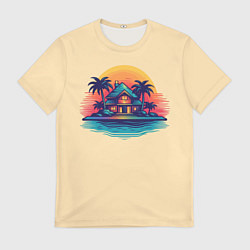 Футболка мужская Дом и пальмы на фоне заката, цвет: 3D-принт