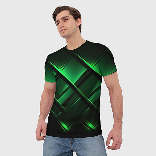 Мужская футболка Зеленые неоновые плиты / 3D-принт – фото 3