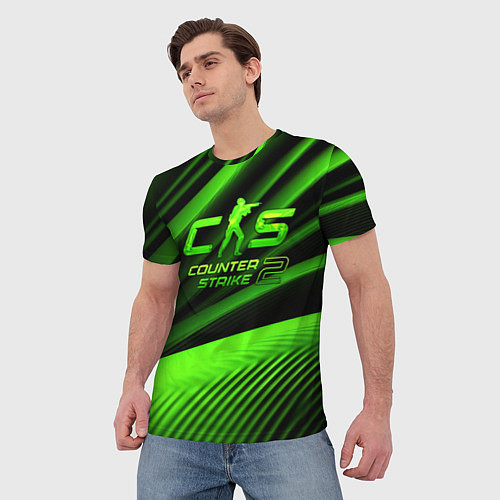 Мужская футболка CS2 Counter strike green logo / 3D-принт – фото 3