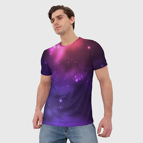 Мужская футболка Разноцветный космос - неоновое свечение / 3D-принт – фото 3