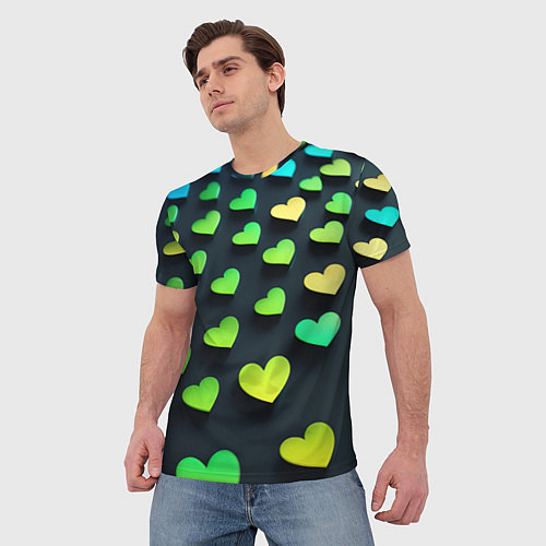 Мужская футболка Паттерн - сердца градиент - нейросеть / 3D-принт – фото 3