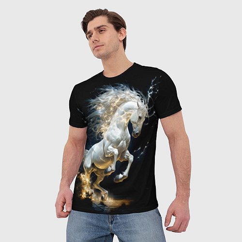 Мужская футболка Конь Белая молния / 3D-принт – фото 3