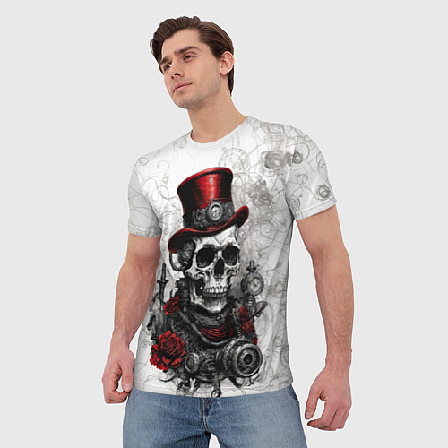 Мужская футболка Череп в цилиндре стимпанк / 3D-принт – фото 3