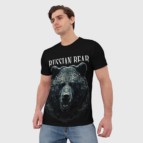 Мужская футболка Русский медведь на черном фоне / 3D-принт – фото 3