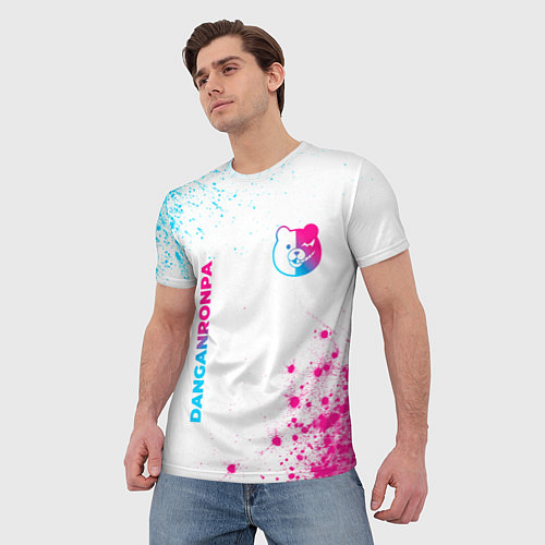 Мужская футболка Danganronpa neon gradient style: надпись, символ / 3D-принт – фото 3