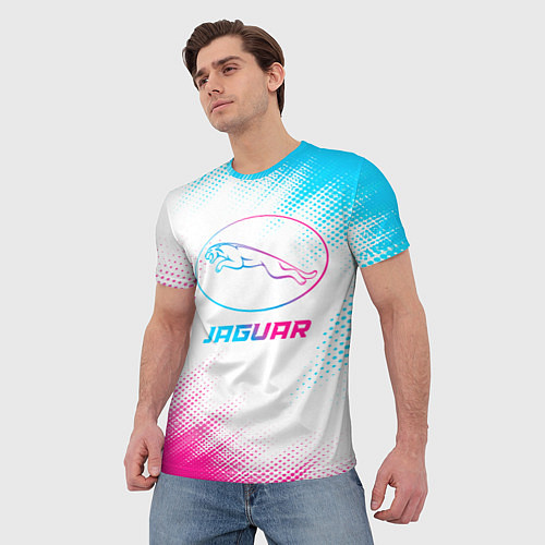 Мужская футболка Jaguar neon gradient style / 3D-принт – фото 3