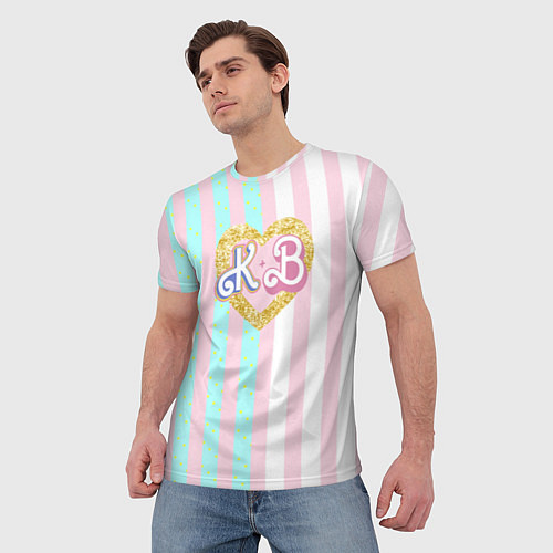 Мужская футболка Кен плюс Барби: сплит розовых и голубых полосок / 3D-принт – фото 3