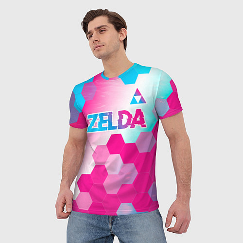 Мужская футболка Zelda neon gradient style: символ сверху / 3D-принт – фото 3