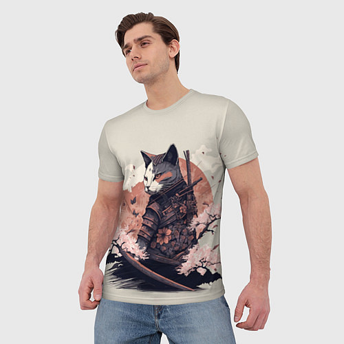 Мужская футболка Боевой котенок ниндзя - японская сакура / 3D-принт – фото 3
