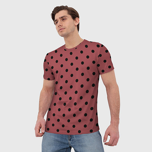 Мужская футболка Чёрный горошек на тёмно-розовом / 3D-принт – фото 3