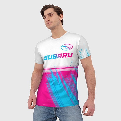 Мужская футболка Subaru neon gradient style: символ сверху / 3D-принт – фото 3