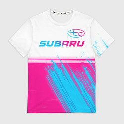 Футболка мужская Subaru neon gradient style: символ сверху, цвет: 3D-принт