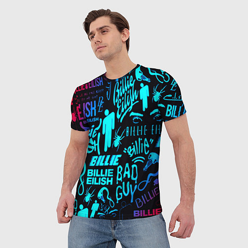 Мужская футболка Billie Eilish neon pattern / 3D-принт – фото 3