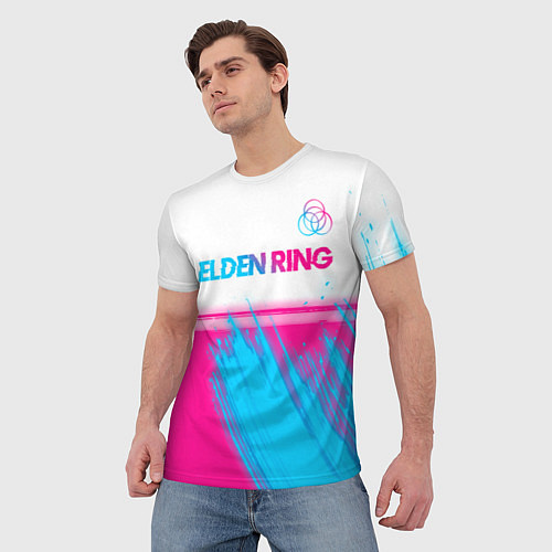 Мужская футболка Elden Ring neon gradient style: символ сверху / 3D-принт – фото 3