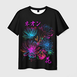 Футболка мужская Неоновые цветы - японский стиль, цвет: 3D-принт