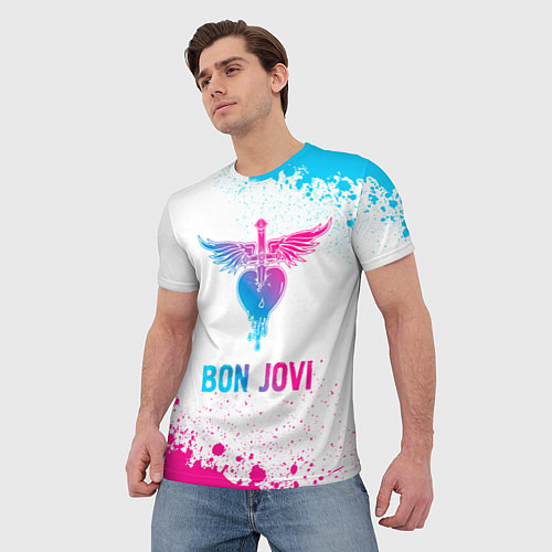 Мужская футболка Bon Jovi neon gradient style / 3D-принт – фото 3