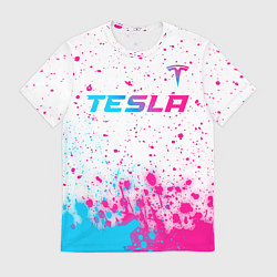 Футболка мужская Tesla neon gradient style: символ сверху, цвет: 3D-принт