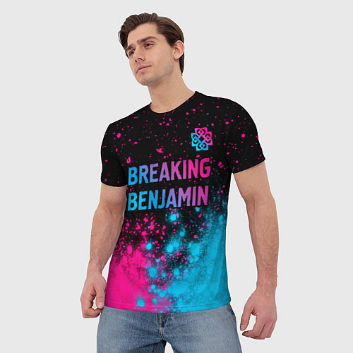 Мужская футболка Breaking Benjamin - neon gradient: символ сверху / 3D-принт – фото 3